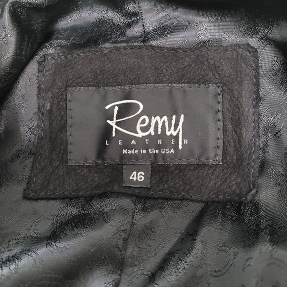 Vintage Remy Mens Black Leather Lined Long Sleeve Two Button Blazer Size 46 - Picture 4 of 6